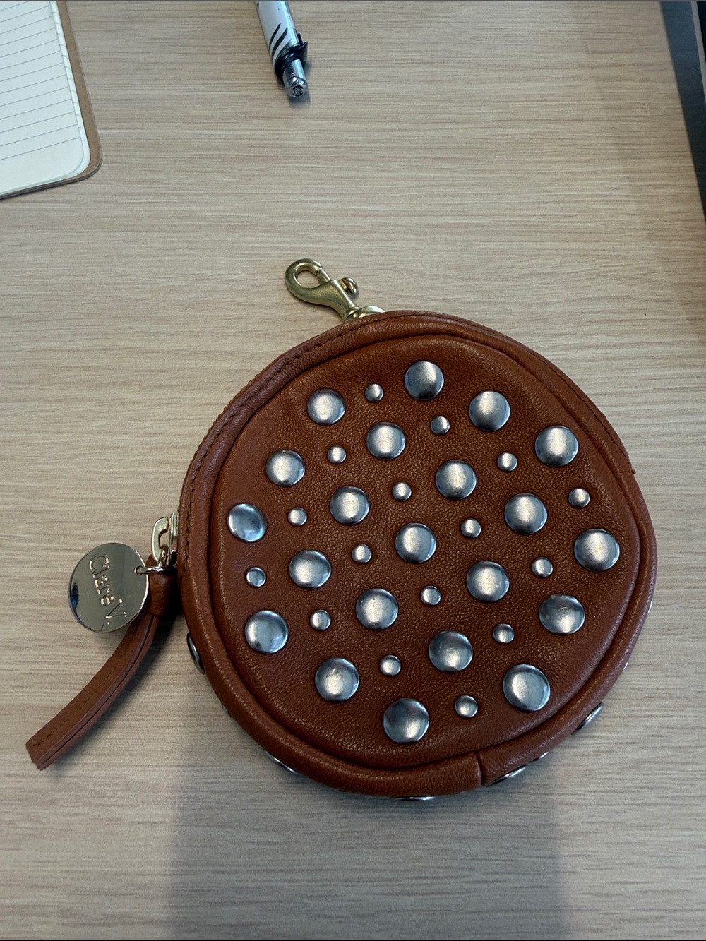 NWOT Clare V Leather Round Studded Coin Pouch
